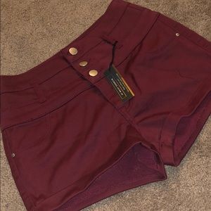 Charlotte Russe High Waist Shortie Shorts Maroon